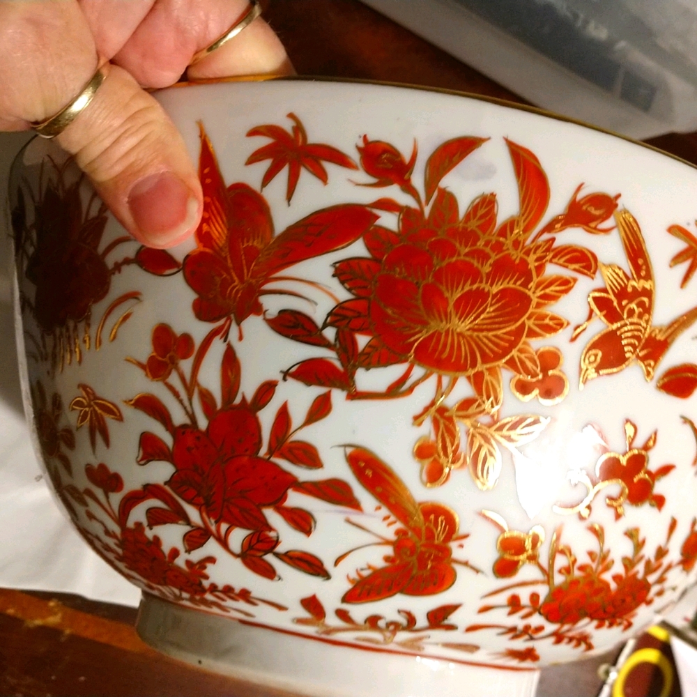 Antique Japanese 1950's Porcelain Bowl Made in Hong kong Marked Weight 10lbs.